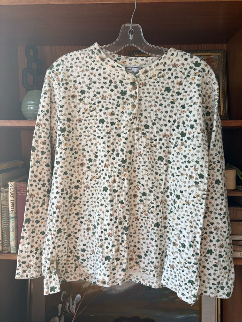 90s Vintage Fall Flowers Ribbed Long Sleeve XL